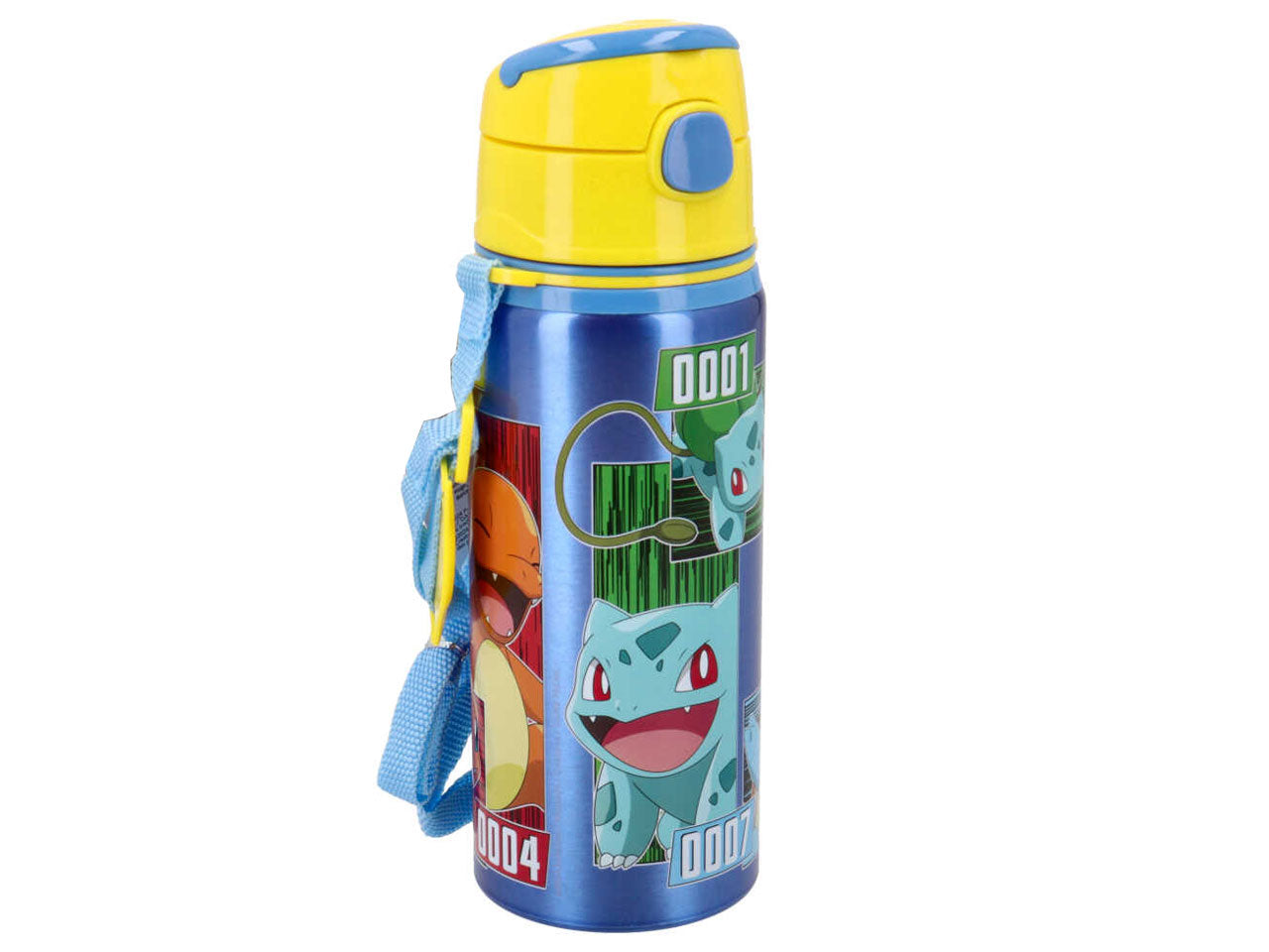Borraccia Pokemon in alluminio 600 ml con tracollina regolabile 7x22 cm