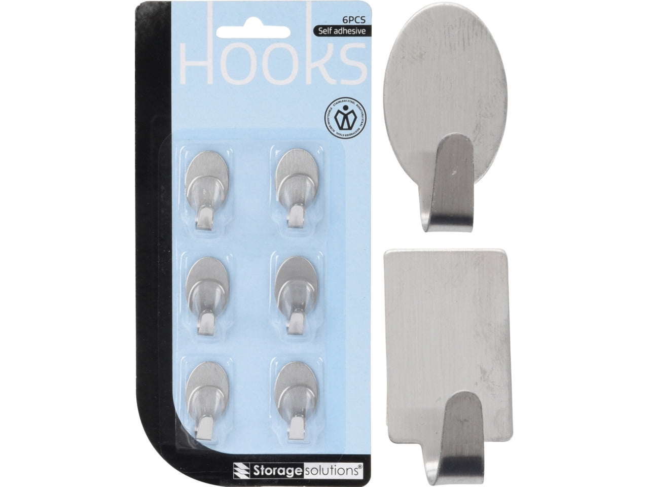 Set 6 ganci adesivi in inox e colori assortiti