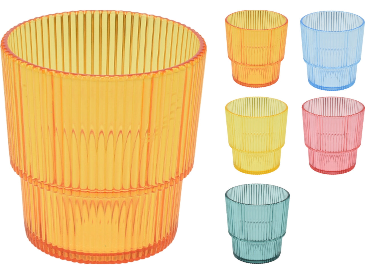 Bicchiere in ps 325ml 9x9cm - colori assortiti $