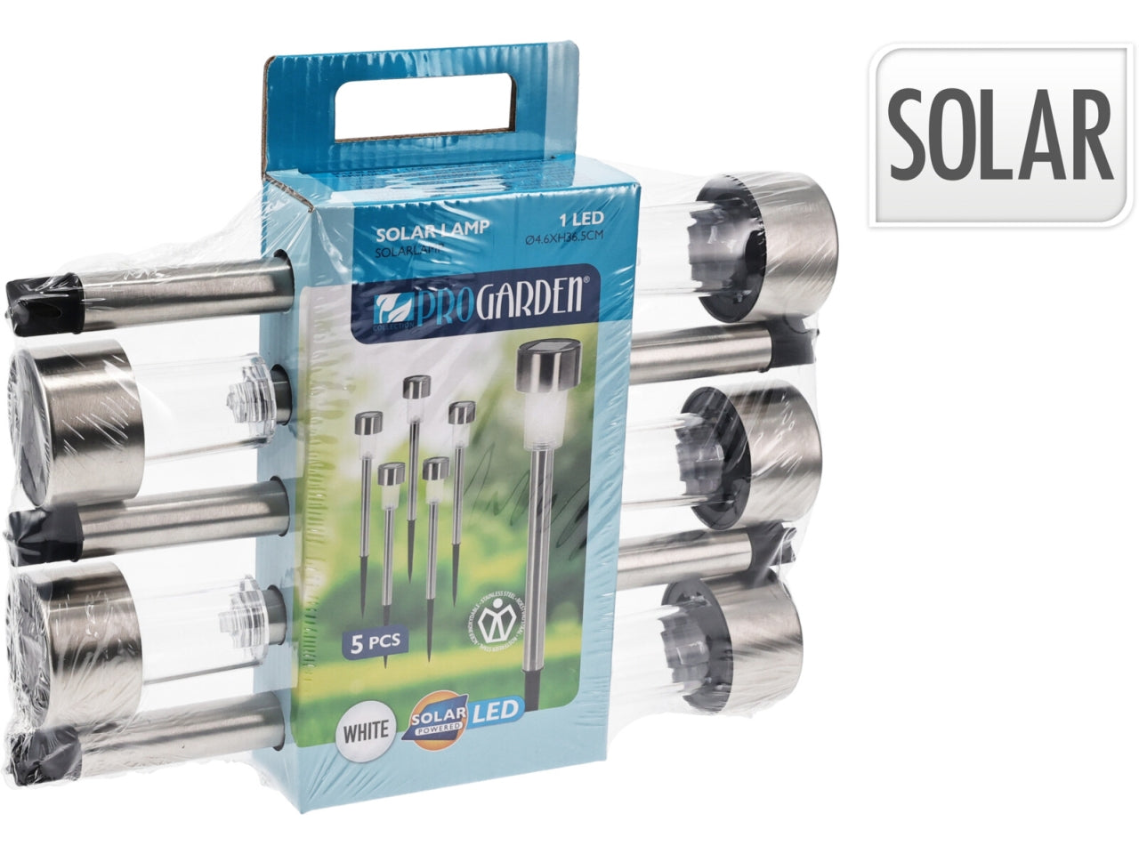 Set 5 pezzi lampada solare inox 18cm $