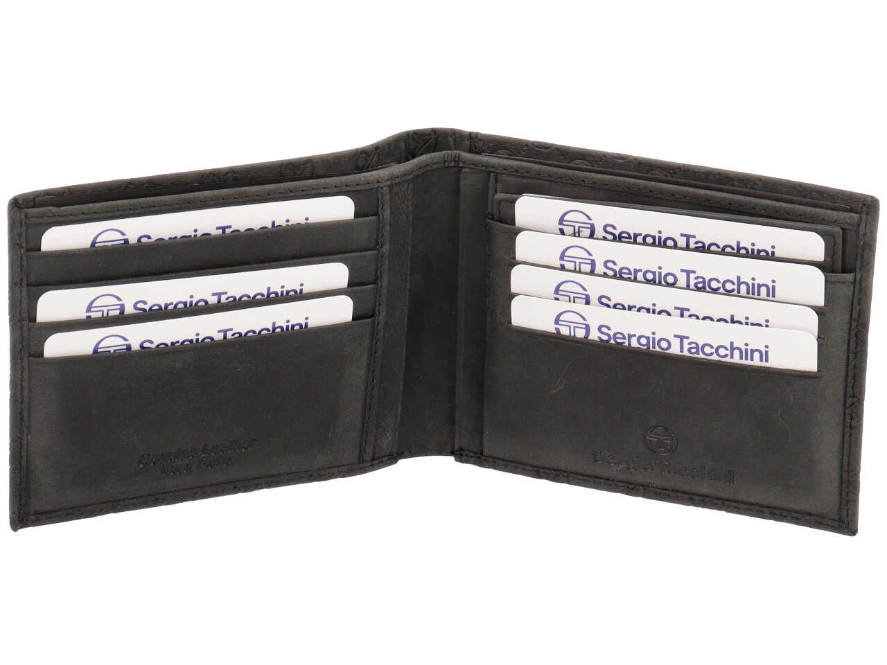 Portafoglio da uomo in pelle nero con logo e portacarte estraibile, 10x13 cm - Sergio Tacchini