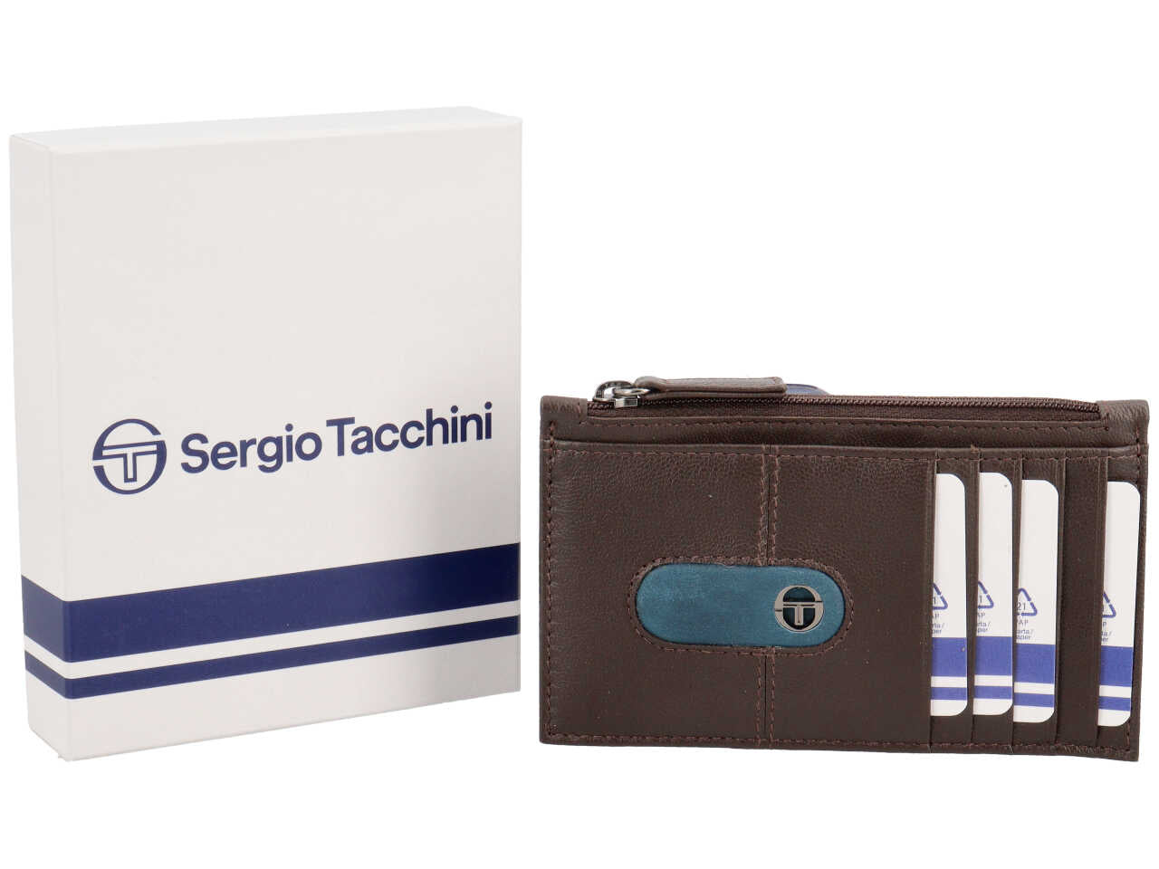 Portacarte da uomo in pelle testa di moro con inserto avio, 8x13 cm - Sergio Tacchini