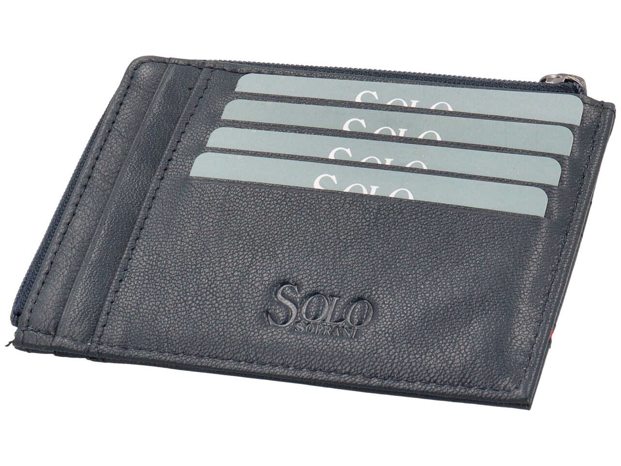 Portacarte da uomo in pelle martellata blu con inserto rosso e portamonete, 9x12 cm - Solo Soprani
