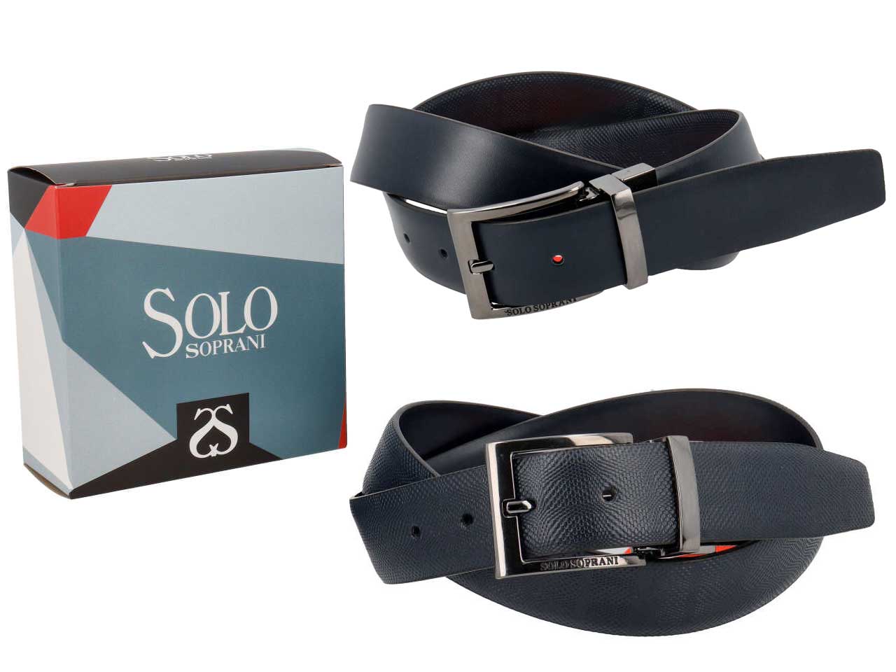 Cintura da uomo blu in pelle reversibile con decoro liscio e lavorato, larghezza 3,5 cm in taglie assortite dalla 115 alla 130 - Solo Soprani