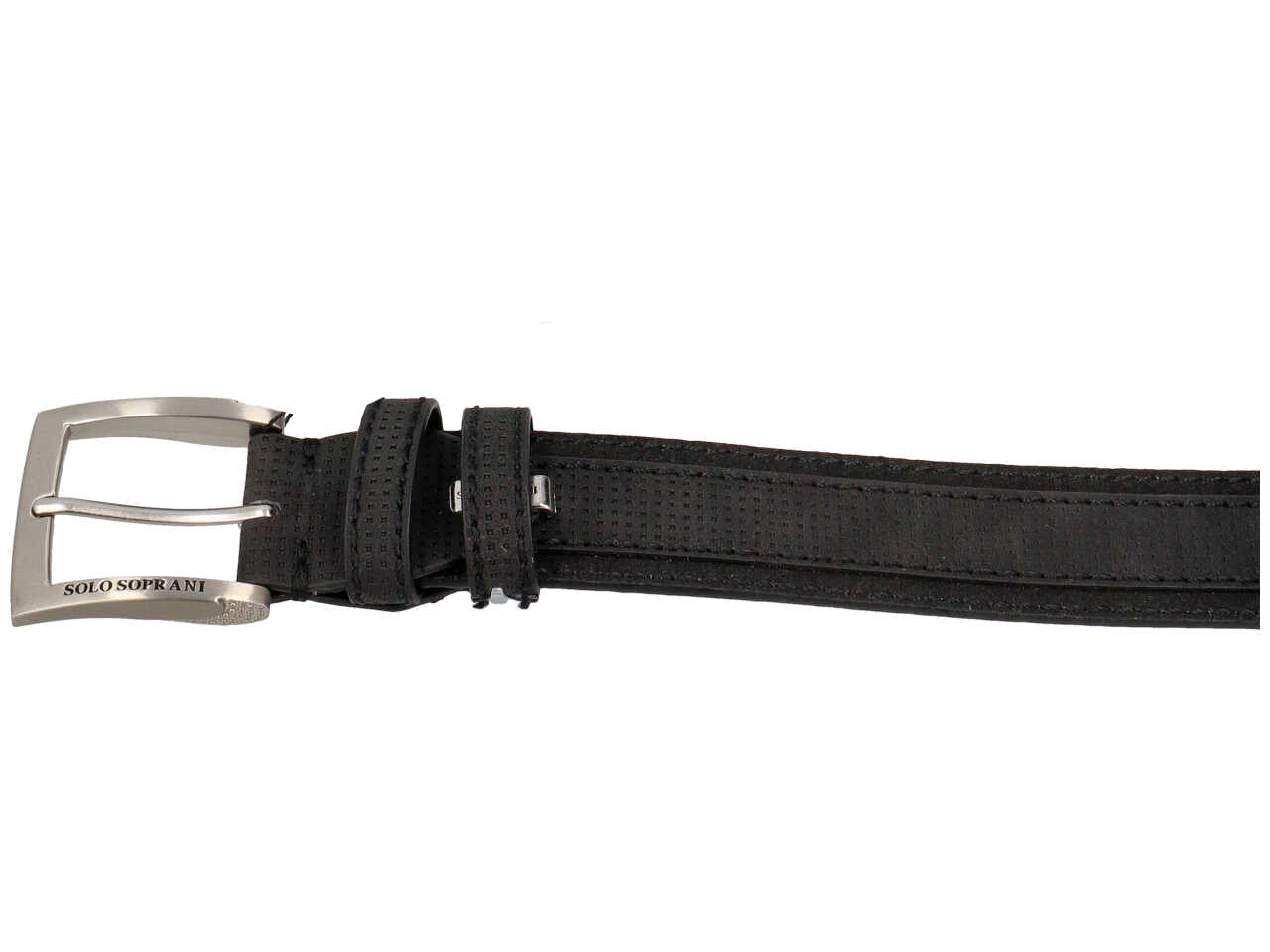 Cintura da uomo nera in similpelle con decoro quadrettato e fibbia argento, larghezza 4 cm in taglie assortite dalla 115 alla 130 cm - Solo Soprani