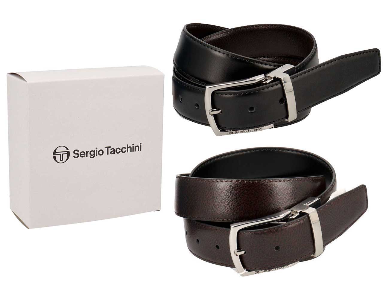 Cintura da uomo in pelle reversibile nera e testa di moro, altezza 3,5 cm in taglie assortite dalla 115 alla 130 - Sergio Tacchini