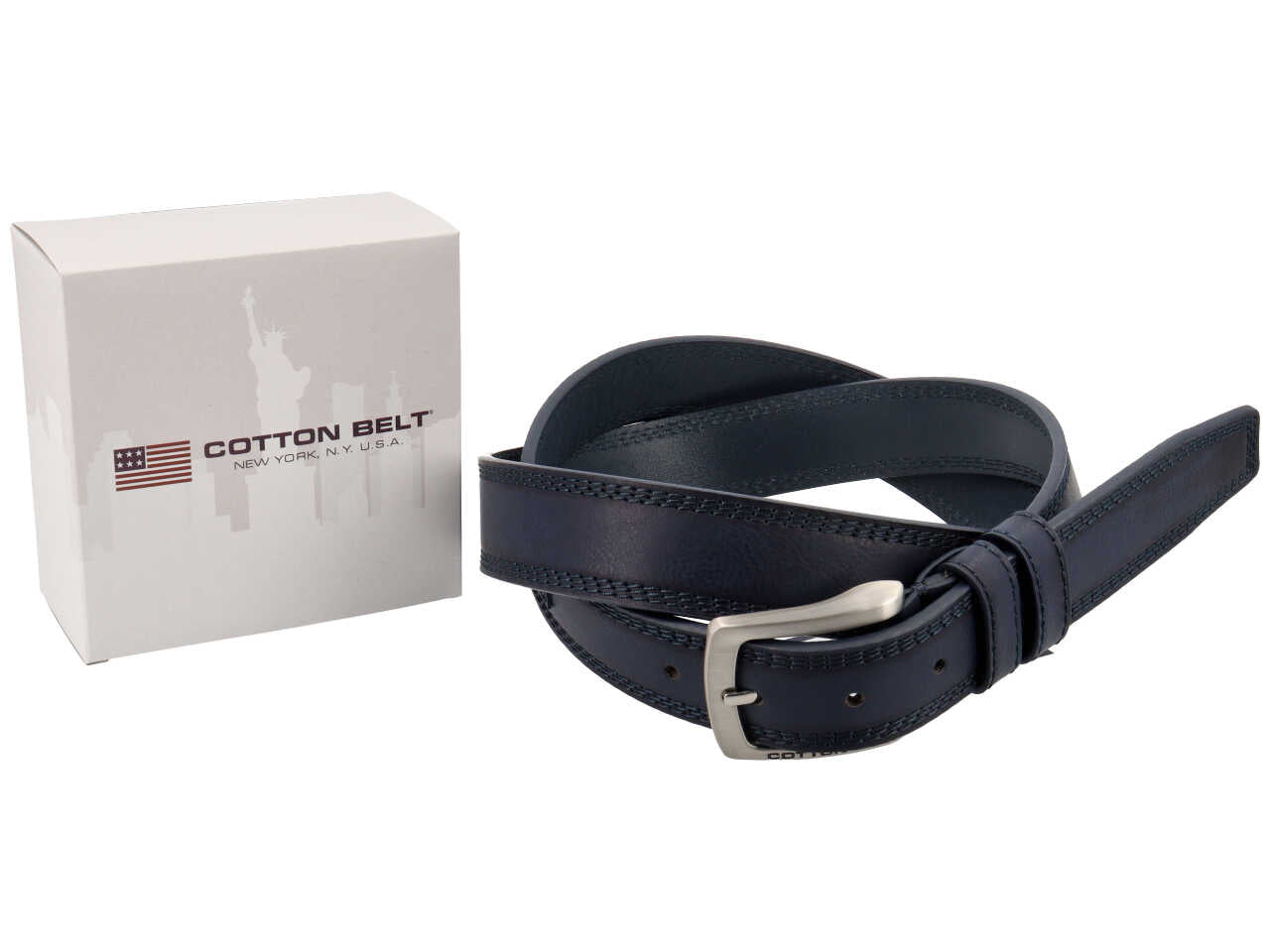 Cintura da uomo blu in pelle e rigenerato di cuoio - Cotton Belt