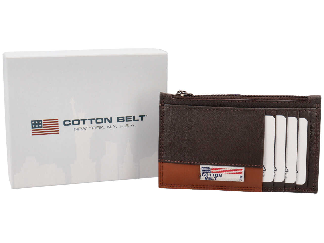 Porta carte di credito da uomo in pelle marrone chiaro e marrone scuro 13x8 cm - Cotton Belt