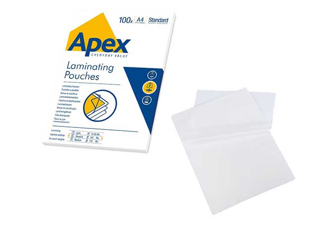 Pouches trasparente 303x426mm da 125micron in plastica, confezione da 100 pezzi - Apex
