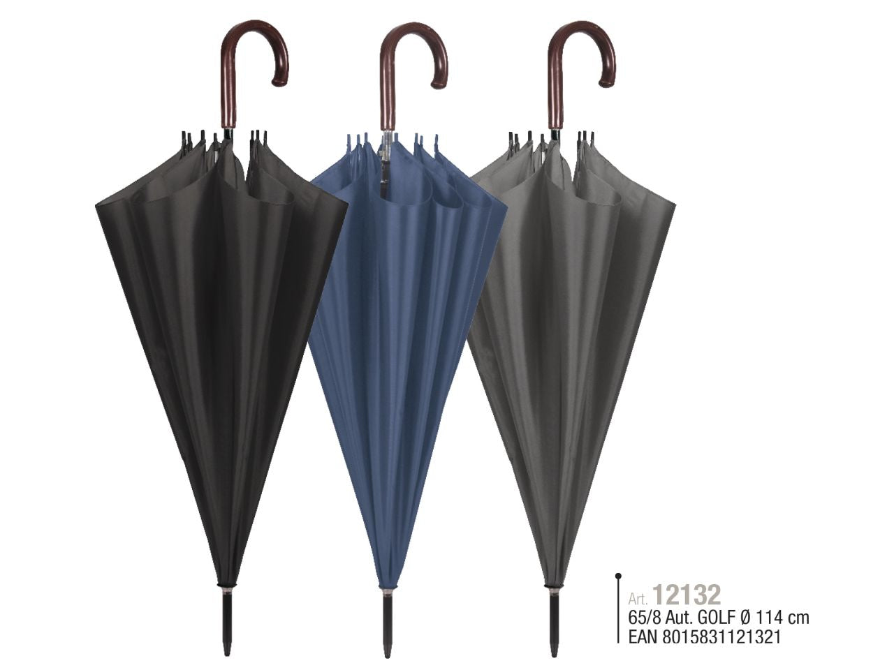 Ombrello golf da uomo 65cm con apertura automatica nero blu e grigio