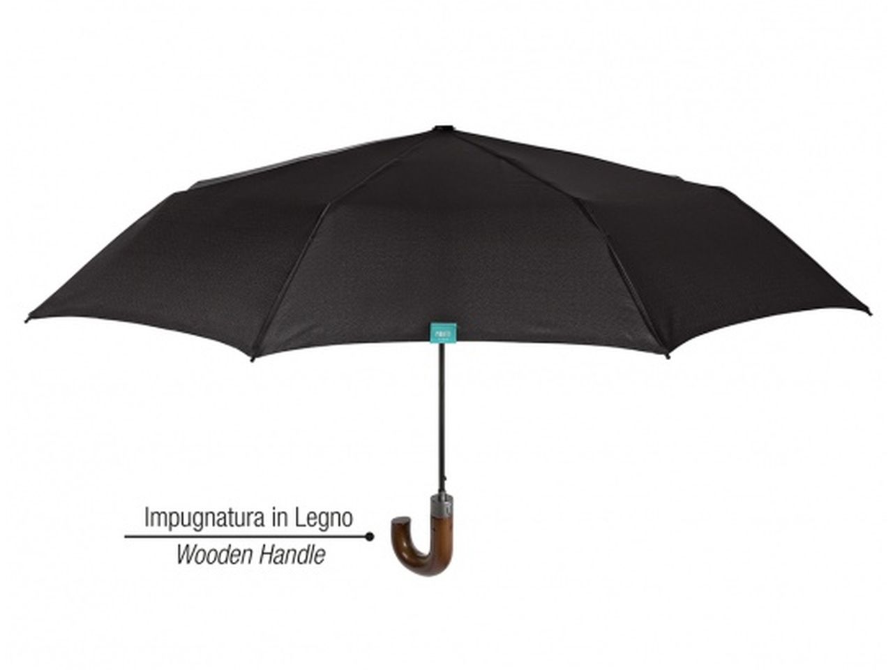 Ombrello da uomo mini con apertura automatica colore nero impugnatura in legno curva perletti