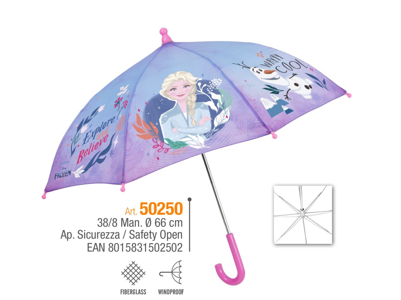 Ombrello con apertura manuale 38cm con apertura di sicurezza fantasia frozen 2