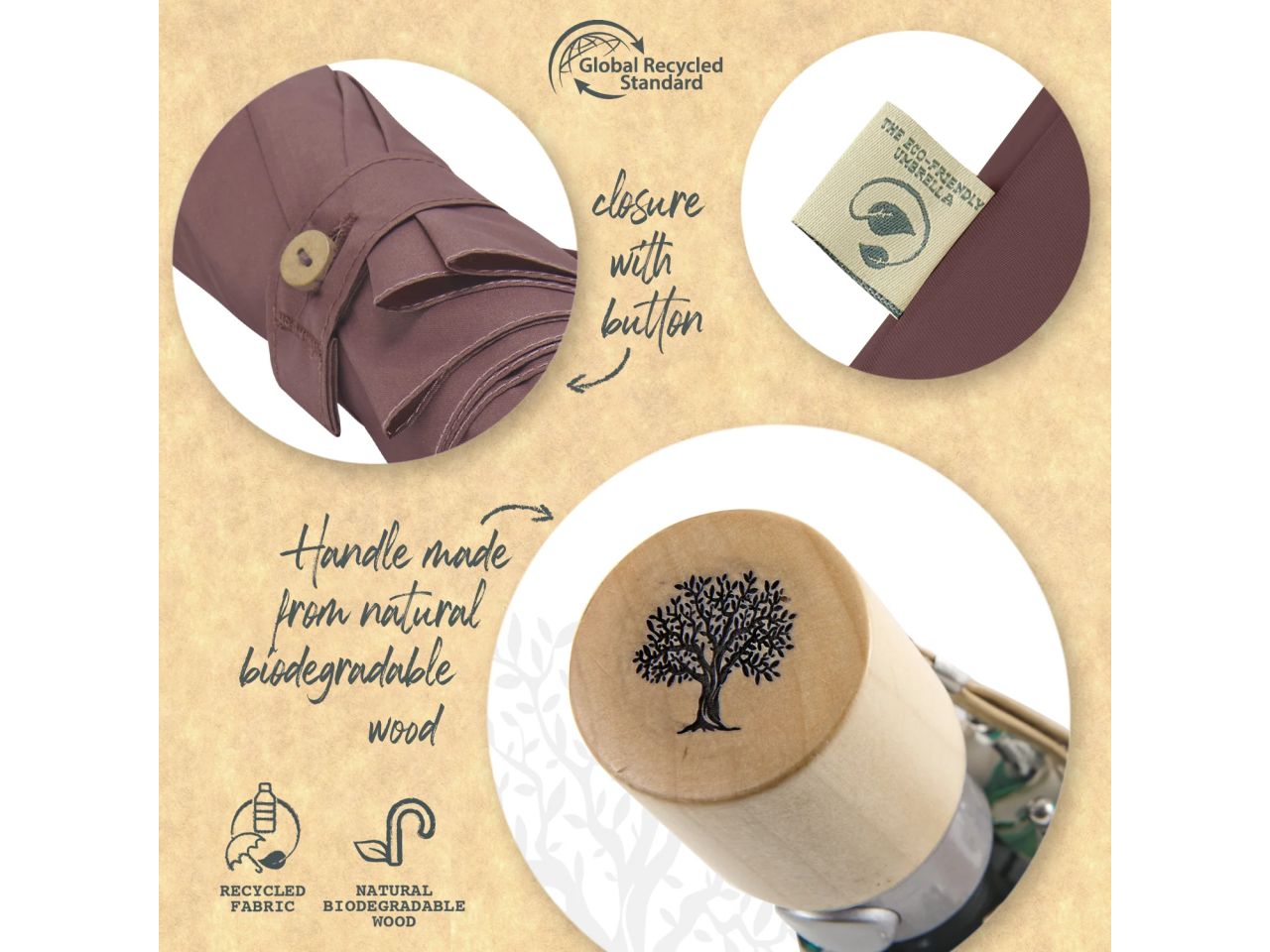 Ombrello da donna mini con apertura automatica fantasia foglie perletti linea green