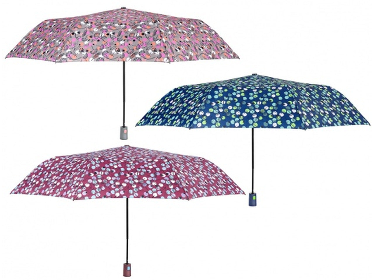 Ombrello da donna mini con apertura automatica in 3 colori assortiti a fantasia floreale - Perletti
