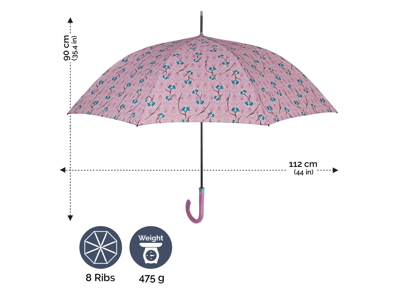 Ombrello XL da donna con apertura automatica floreale in 3 colori assortiti - Perletti