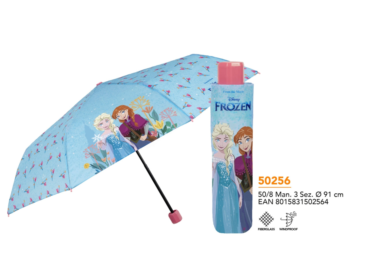 Ombrello tascabile Frozen 2 da bambina celeste, apertura manuale - Perletti