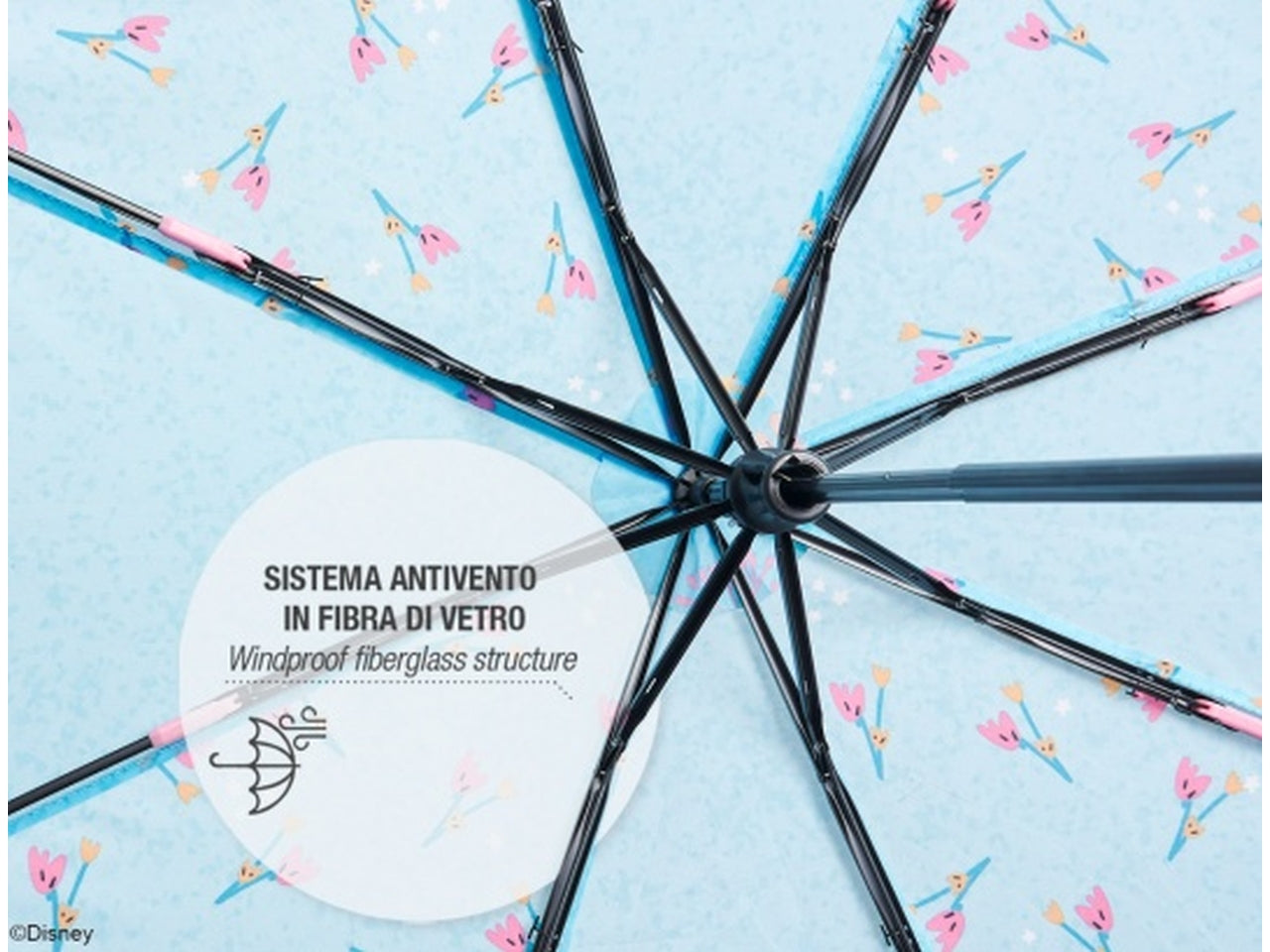 Ombrello tascabile Frozen 2 da bambina celeste, apertura manuale - Perletti