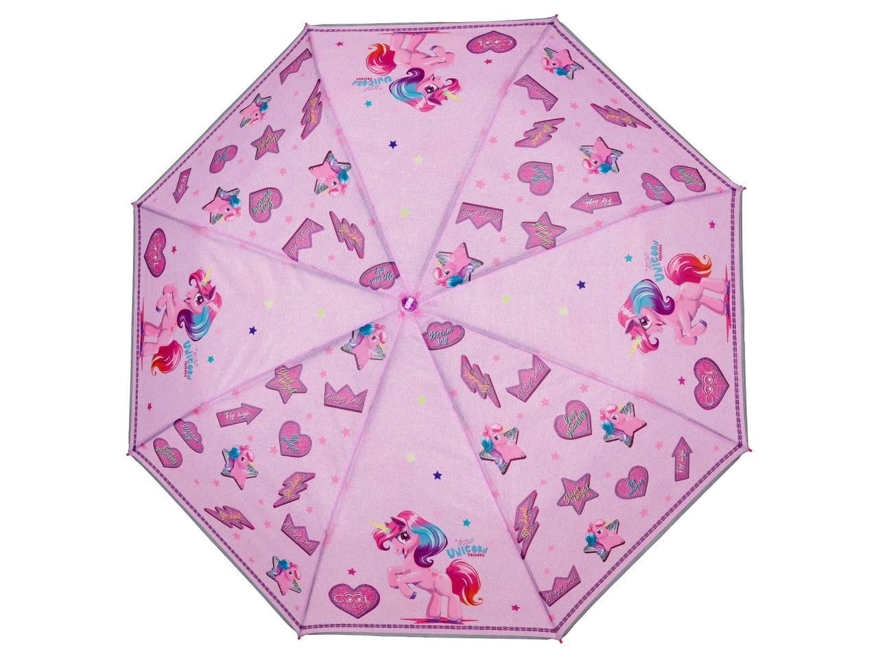 Ombrello tascabile da bambina con unicorni rosa, apertura manuale - Perletti