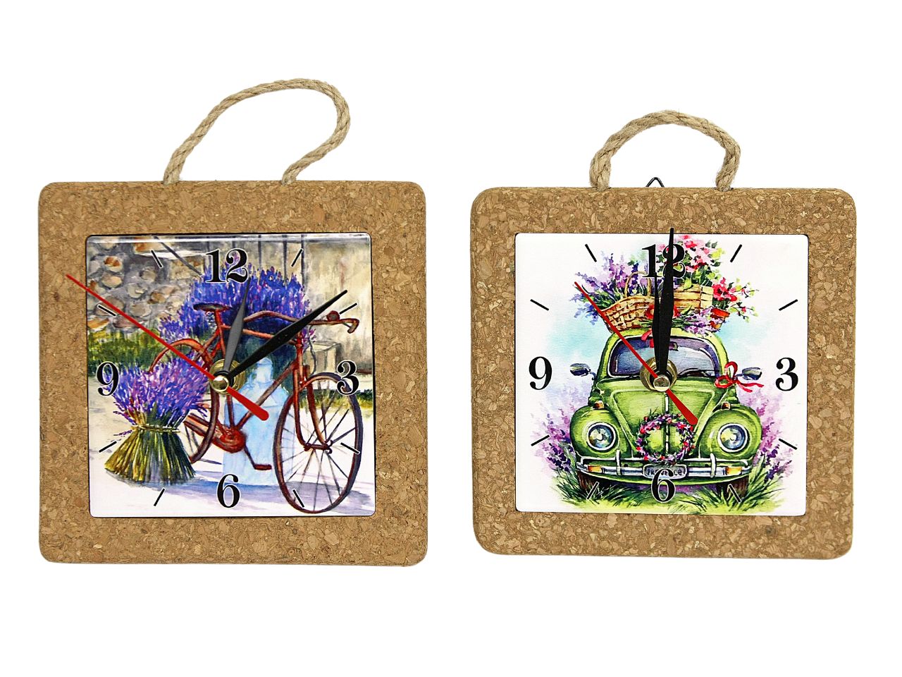 Orologio in ceramica e sughero con decorazione lavanda misura 15x15x4cm con gift box $