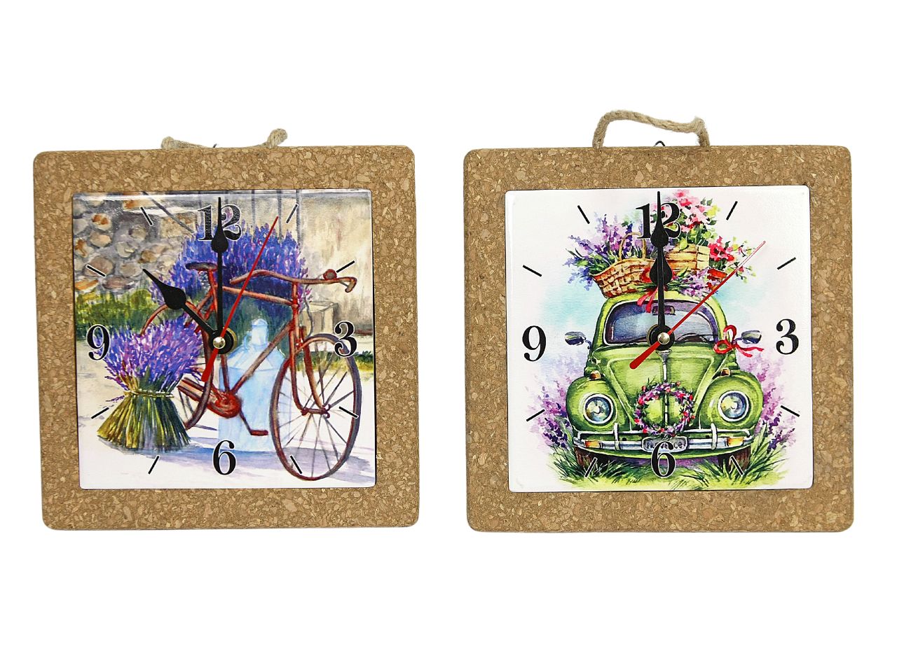 Orologio in ceramica e sughero con decorazione lavanda misura 19,5x19,5x4cm con gift box