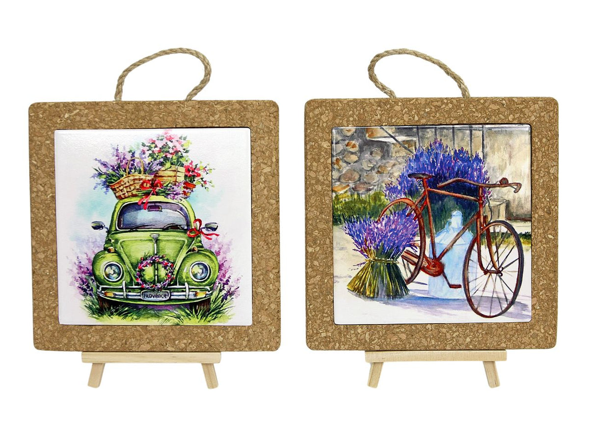 Sottopentola in ceramica e sughero decorazione lavanda misura 19,5x19,5x1cm con window box