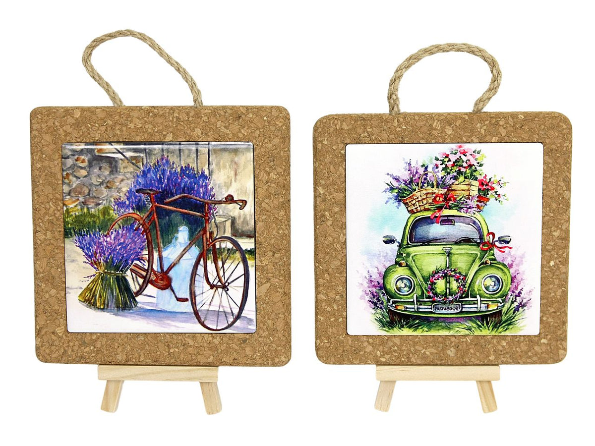 Sottopentola in ceramica e sughero decorazione lavanda misura 15x15x1cm con window box