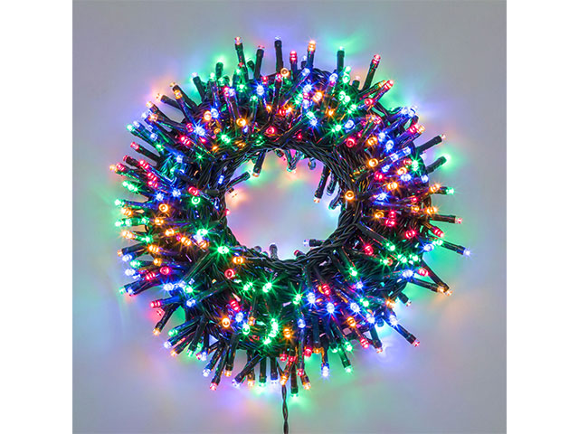 Catena di luci nastro minicluster d.6cm ntl 2000 led multi 5mm controller 8g timer trasformatore esterno cavo verde bobina 4+40,5m