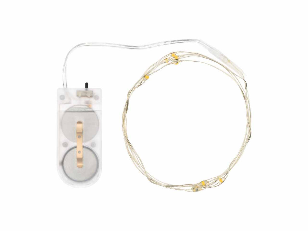 Luci con filo in metallo argento, 10 mini led bianco freddo, luce fissa, a batteria, uso interno