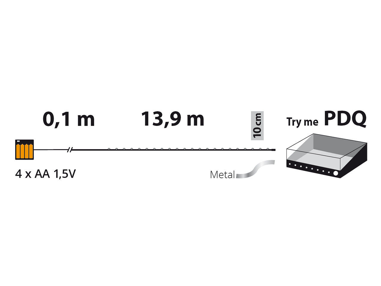 Filo metallo argento 14mt con 140micro led bianco caldo luce fissa a batteria 4xAA1,5V non incluse