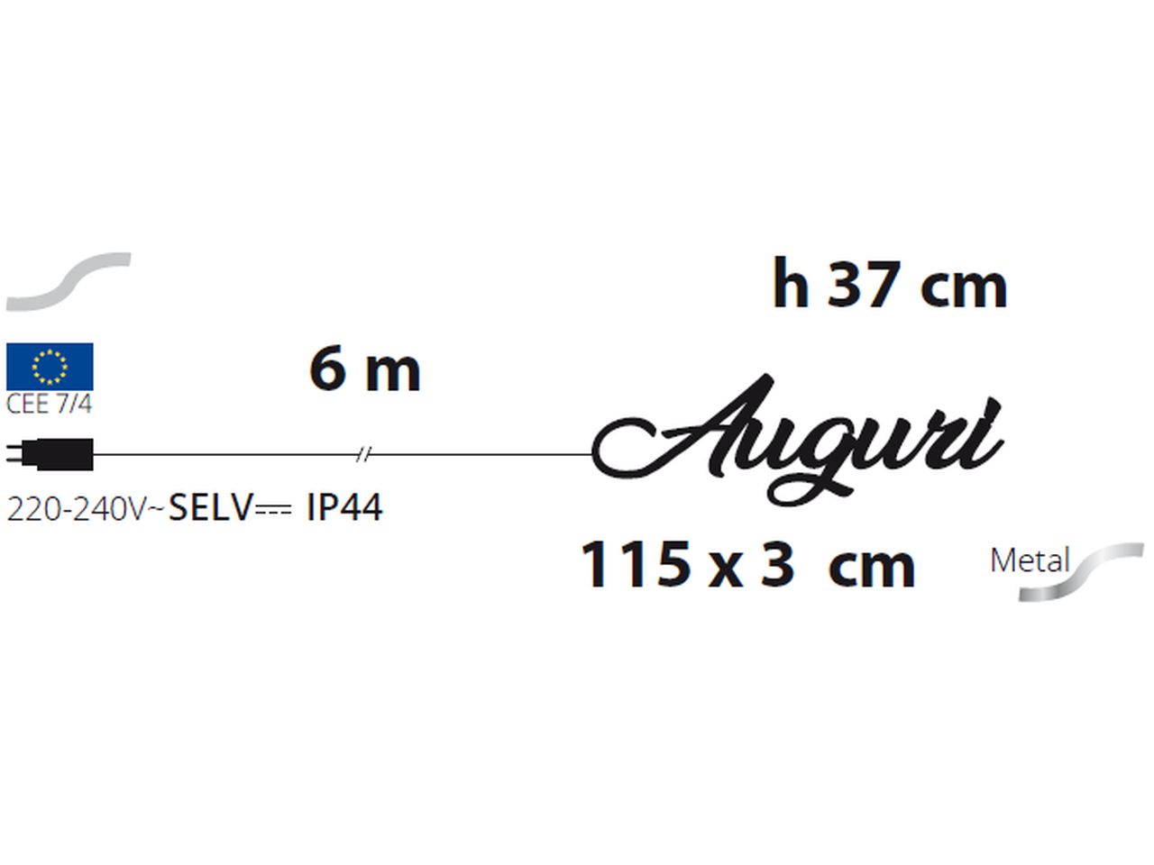 Scritta auguri 115xh.37cm 2000 microled bianco caldo e gioco di luce automatico flashled diamond, per uso interno/esterno