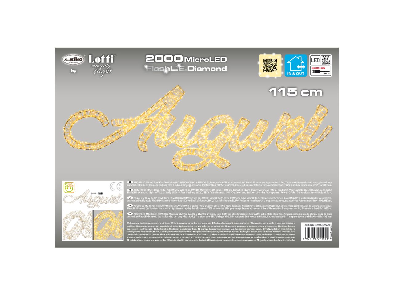 Scritta auguri 115xh.37cm 2000 microled bianco caldo e gioco di luce automatico flashled diamond, per uso interno/esterno