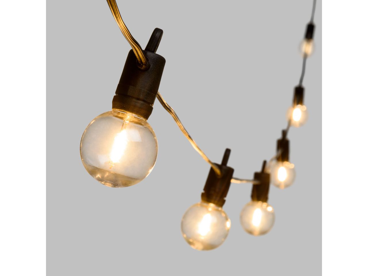 Catena di luci lineare solare misura 5m decorata party light con 12 lampadine in plastica trasparente antiurto led bianco caldo per uso esterno