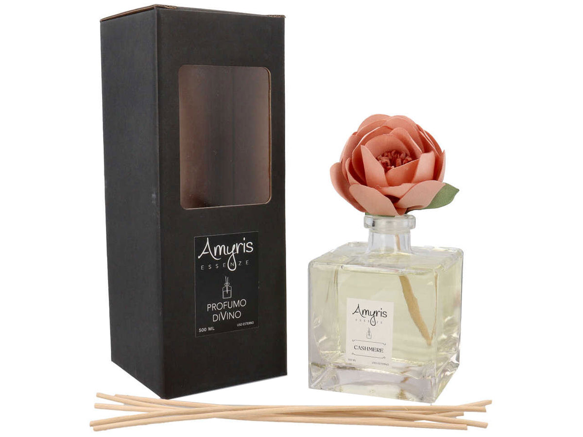 Diffusore profumo per ambienti cashmere 500ml con fiore peonia rosa