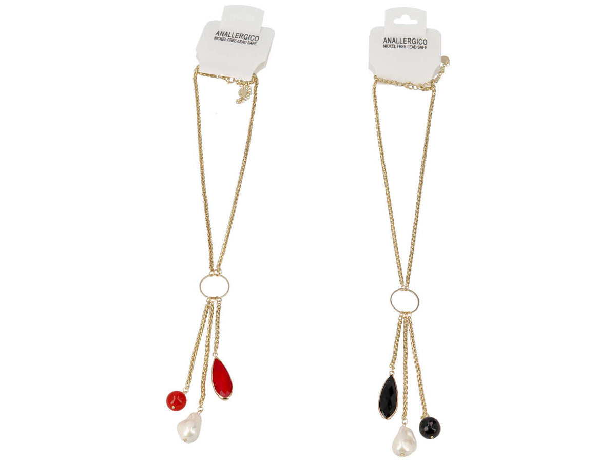 Collana in acciaio piu' cristallo piu' pietra piu' perla majorca