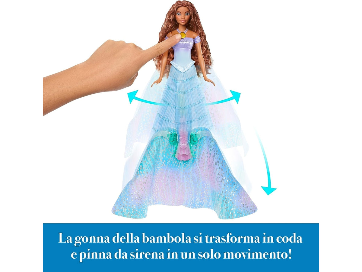 Fashion doll mattel disney ariel bambola trasformabile 2 in 1