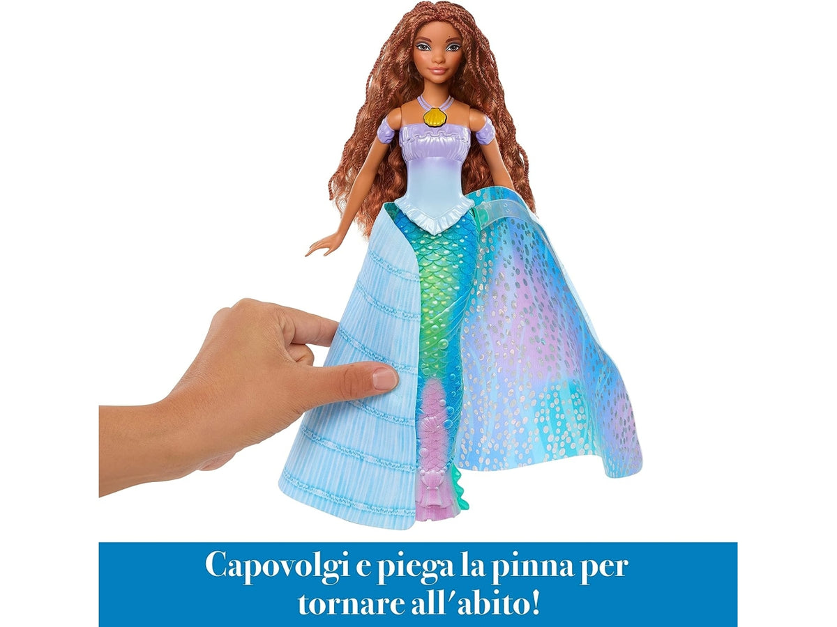 Fashion doll mattel disney ariel bambola trasformabile 2 in 1
