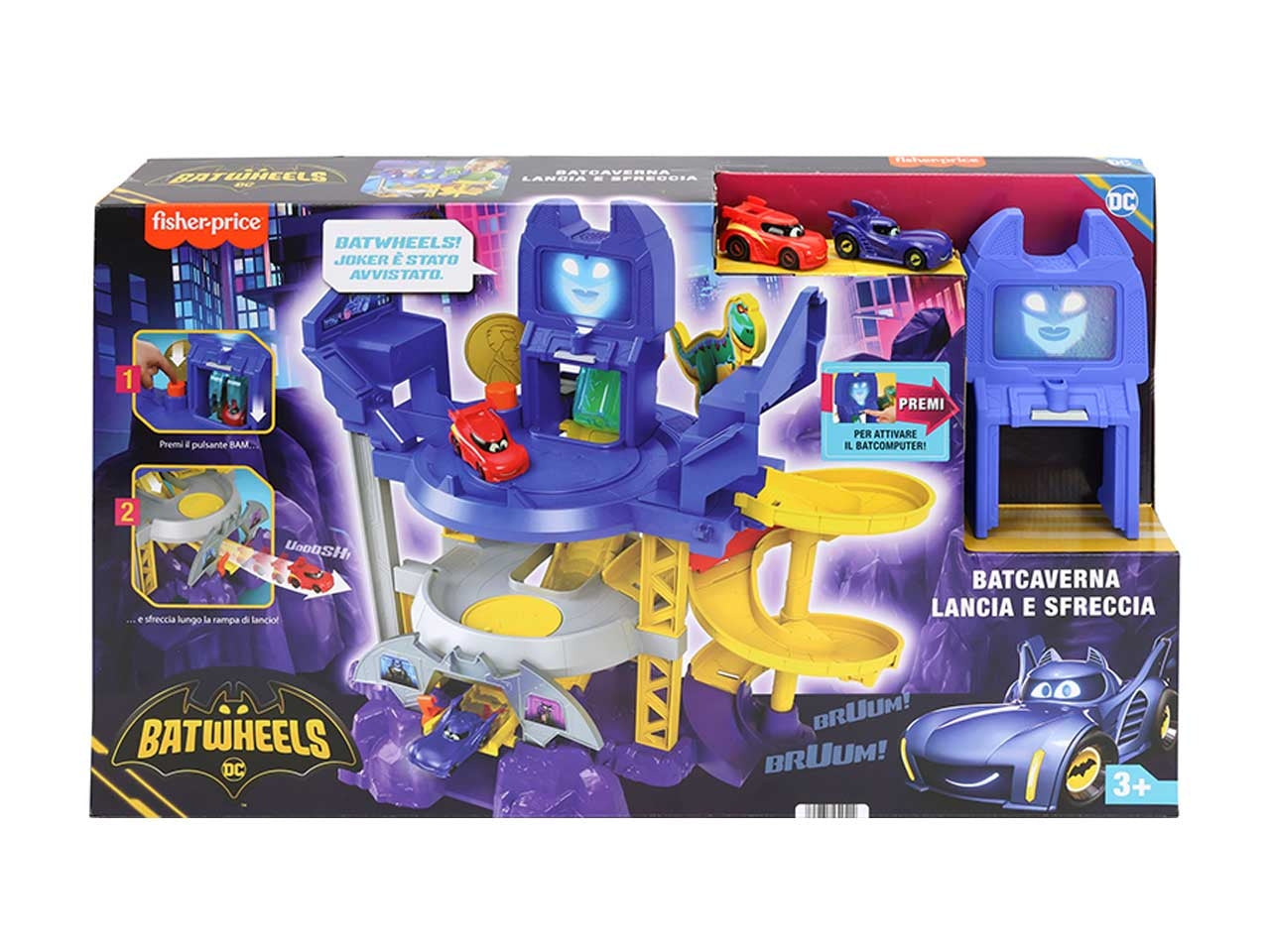 Batwheels Batcaverna DC, pista giocattolo con macchine per bambini 3+ Fisher-Price