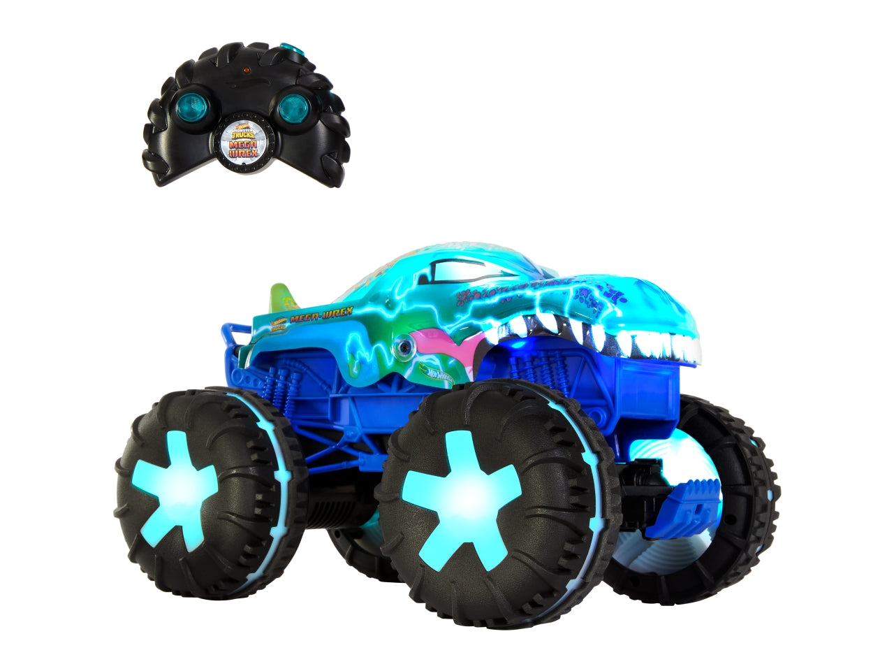 Hot Wheels Monster Trucks - Mega-Wrex oversize R/C truck radiocomandato in scala 1:15 con 3 modalità di gioco luci e suoni interattivi giocattolo per bambini 5+ anni JBD90