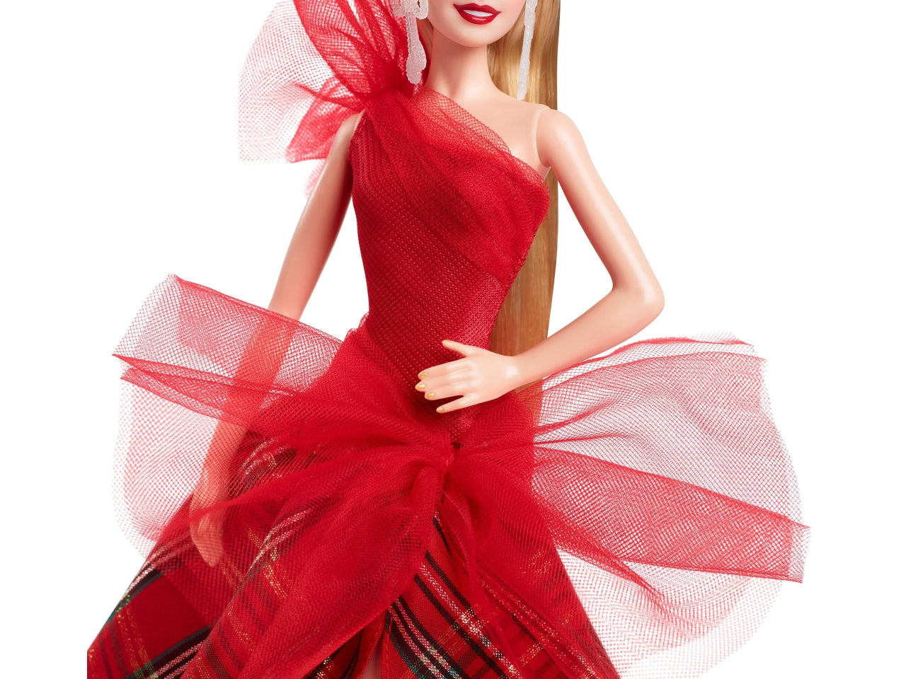 Barbie Magia delle Feste 2024, bambola bionda con abito e gonna a quadri, giocattolo per bambine, 6+ anni - Mattel