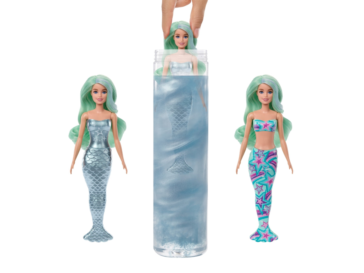 Barbie - Color Reveal Serie Sirena assortimento bambole con corpetto cambia colore 6 accessori a sorpresa da scoprire inclusi giocattolo per bambini 3+ anni HRK12