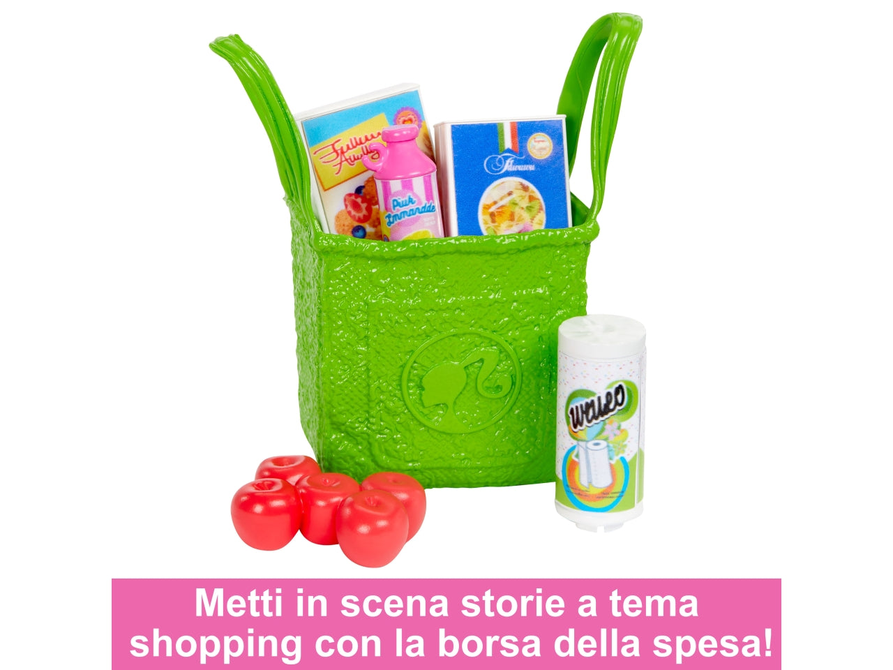 Barbie - Dispensa dei Sogni, playset estensione della cucina di Barbie con bambola inclusa e 25+ accessori, mobili per casa delle bambole e adesivi a tema cibo, giocattolo per bambini, 3+ anni - Mattel