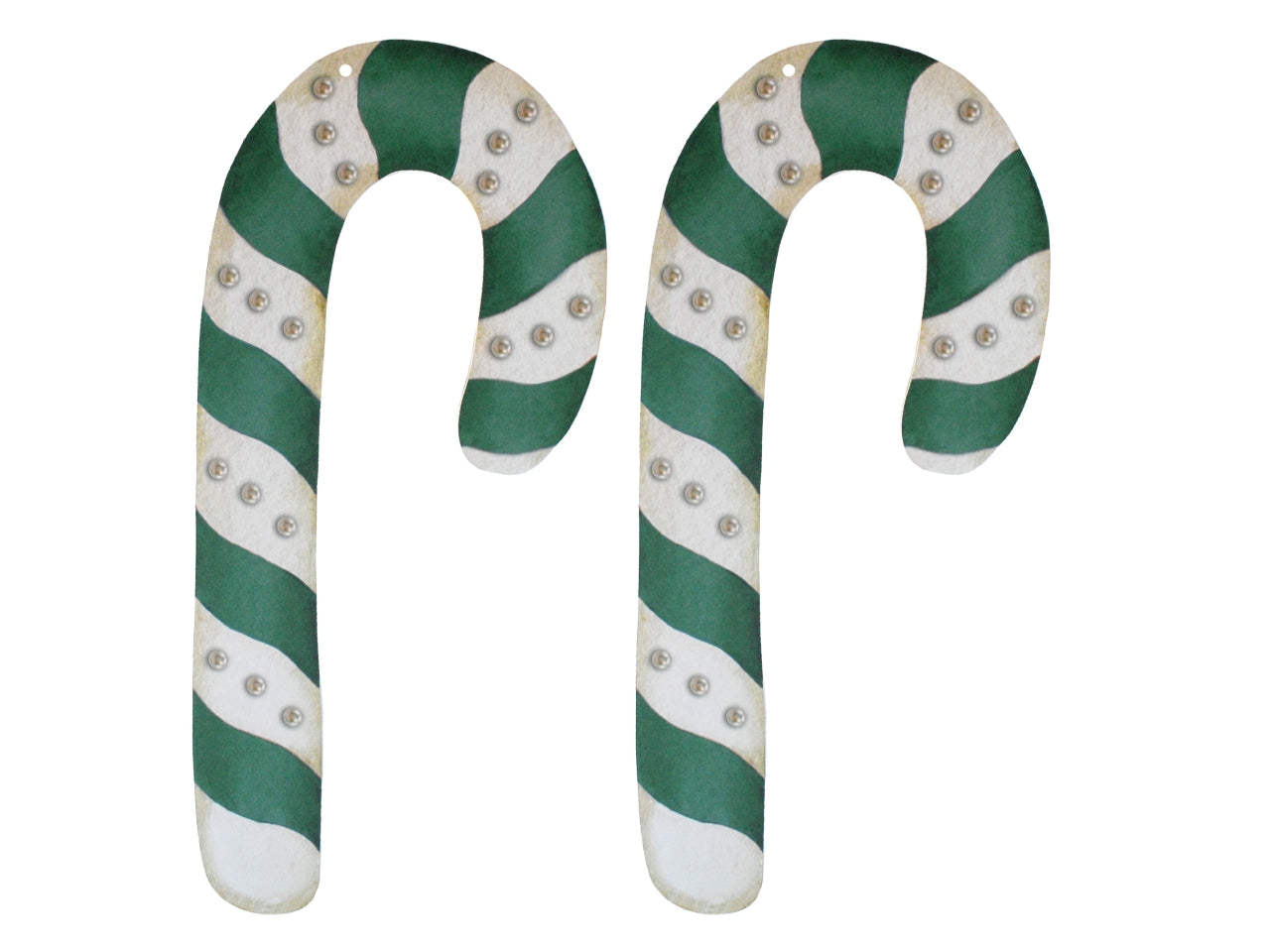 Decorazione di natale pearl stick a righe verdi e bianche emerald 18x40cm in becks 5mm - la confezione contiene 2 candy canes con foro da appendere