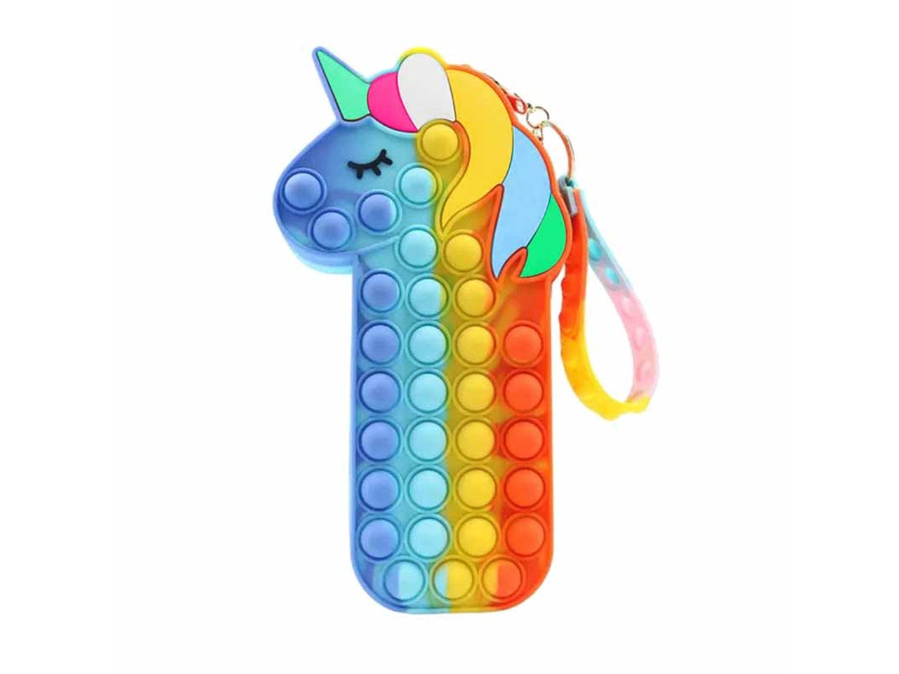 Astuccio in silicone pop it viola arcobaleno a forma di unicorno 21x7,5x4 cm - Dimagraf