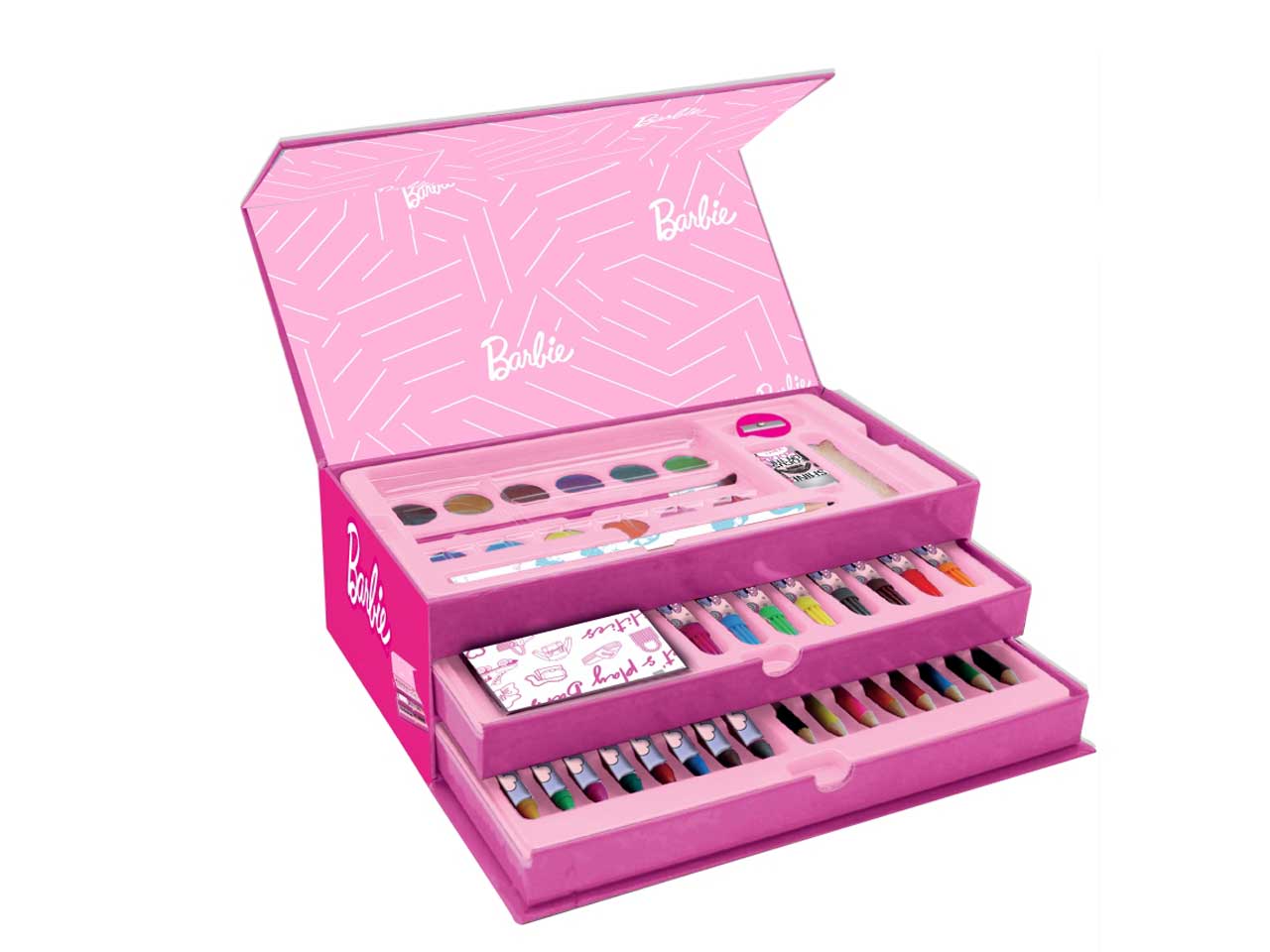 Valigetta colori Barbie fucsia cartone e plastica, 52 pezzi 26x13x10 cm - MC Group