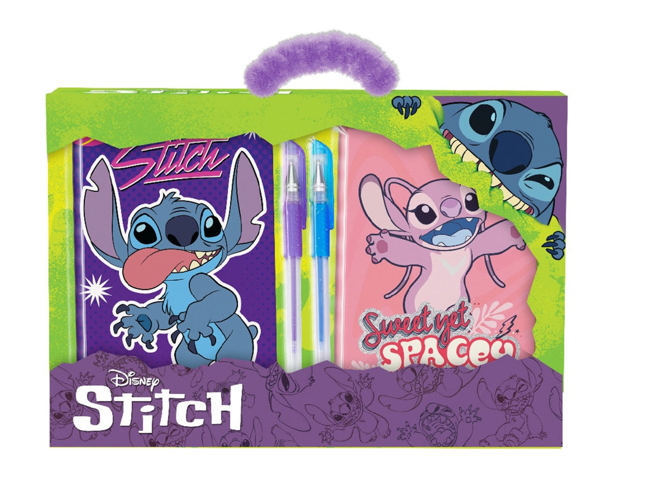 Diario segreto Stitch con penne colorate gel glitterate 10x15 cm, set da 2 diari - Mc Group