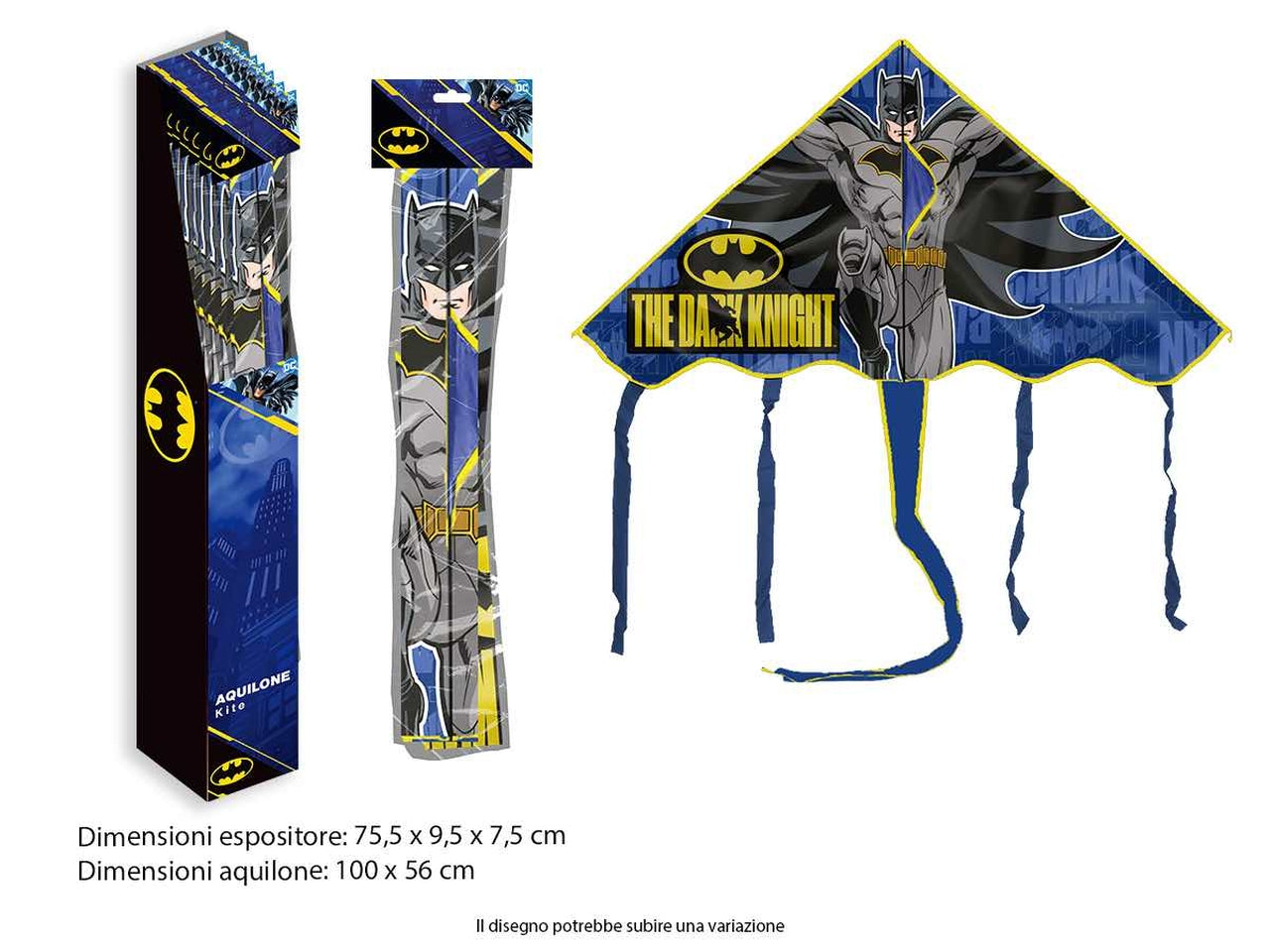 Aquilone per bambino Batman DC età 3+ blu e nero in plastica 95 cm