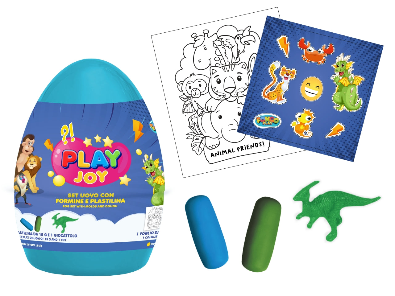 Uovo in plastica gioco bimbo celeste, animali, età +3 - MC Group