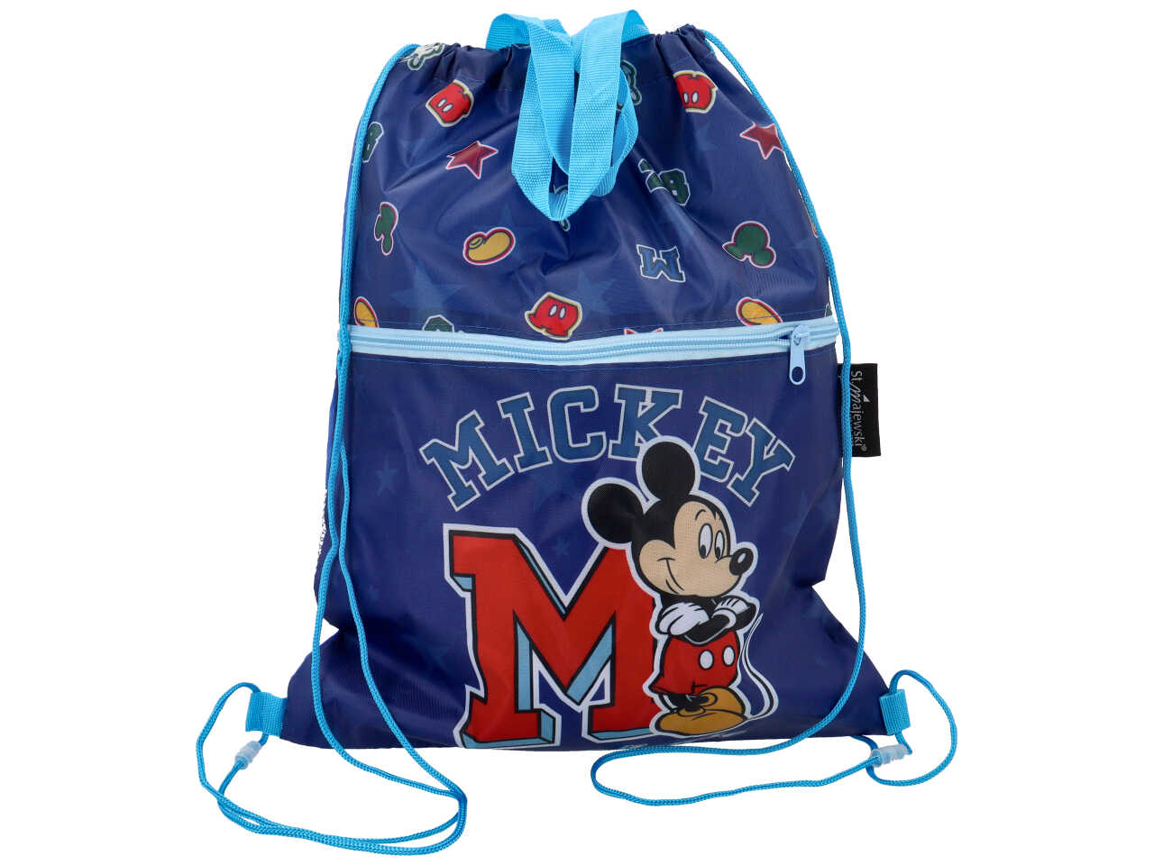 Sacca zaino Topolino bambino blu in poliestere con tasca e zip 44x34 cm - MC Group