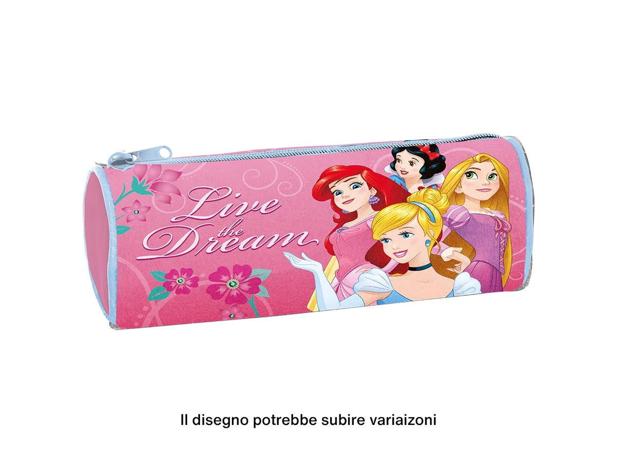 Tombolino astuccio Principesse rosa e celeste in tessuto con zip 23x8 cm - MC Group
