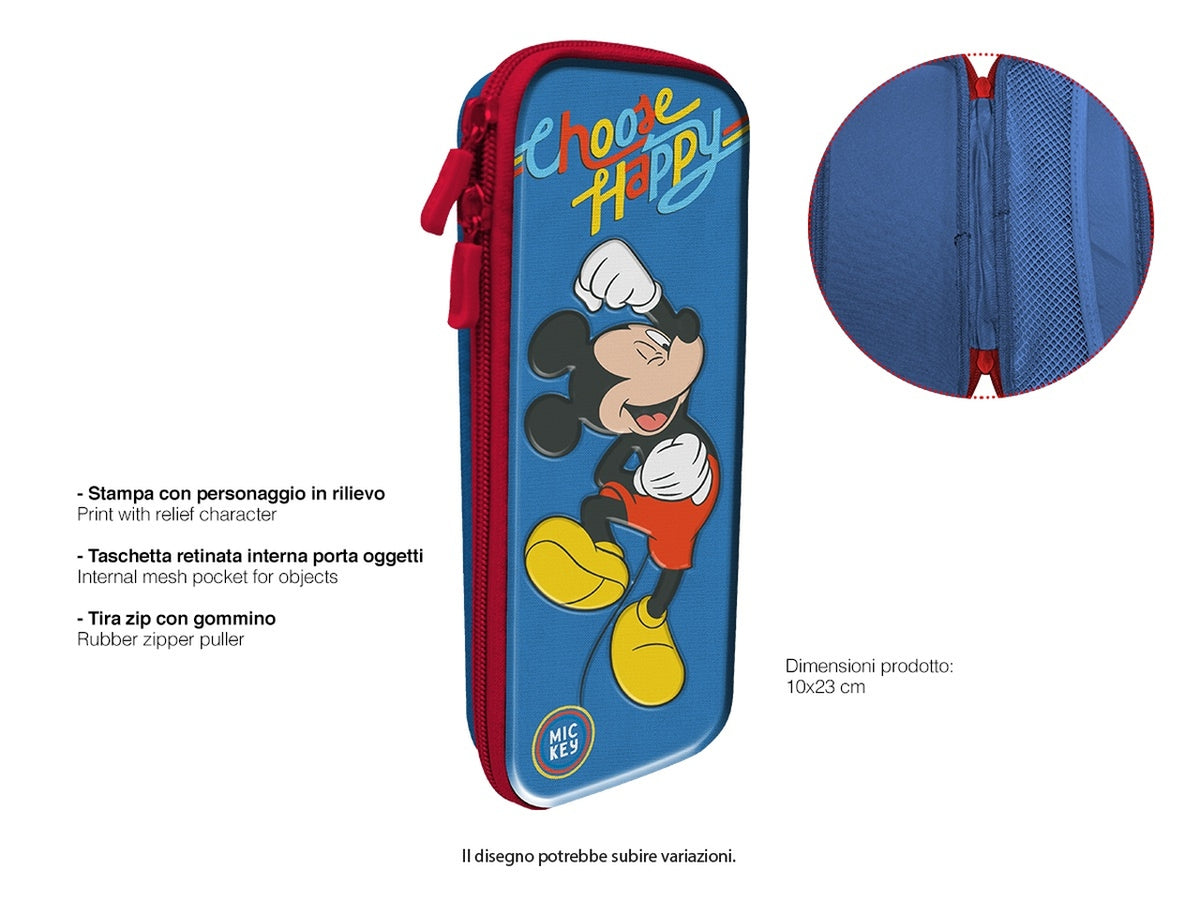 Astuccio ovale rigido Topolino 3D per bambino ad 1 zip - Mc Group